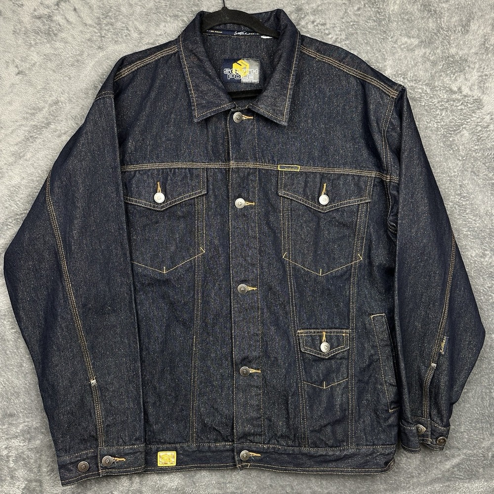 Southpole SP 2K Team Blue Denim Jacket Men's Large Glittery Dark Wash Pockets